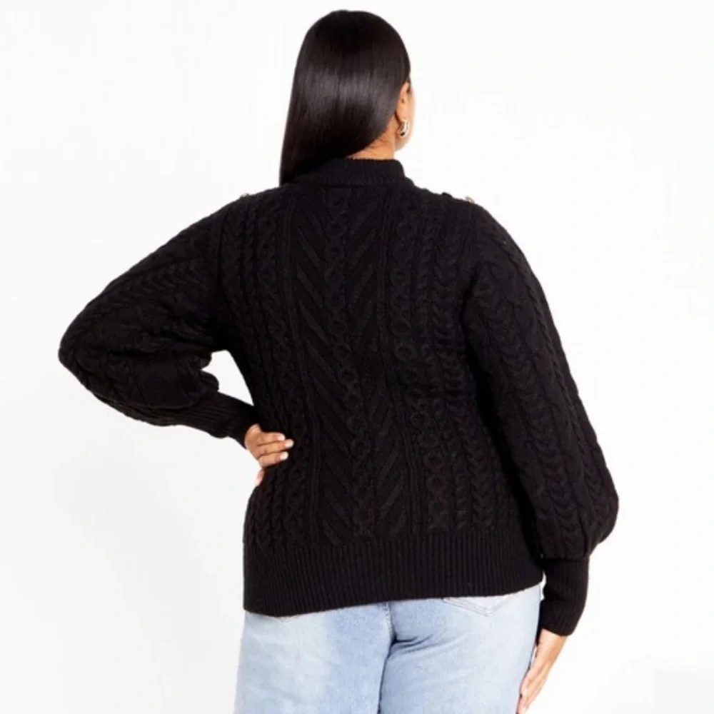 NEW| Women’s City Chic Saskia Soft Long Sleeve Cozy Sweater In Black - Picture 2 of 6